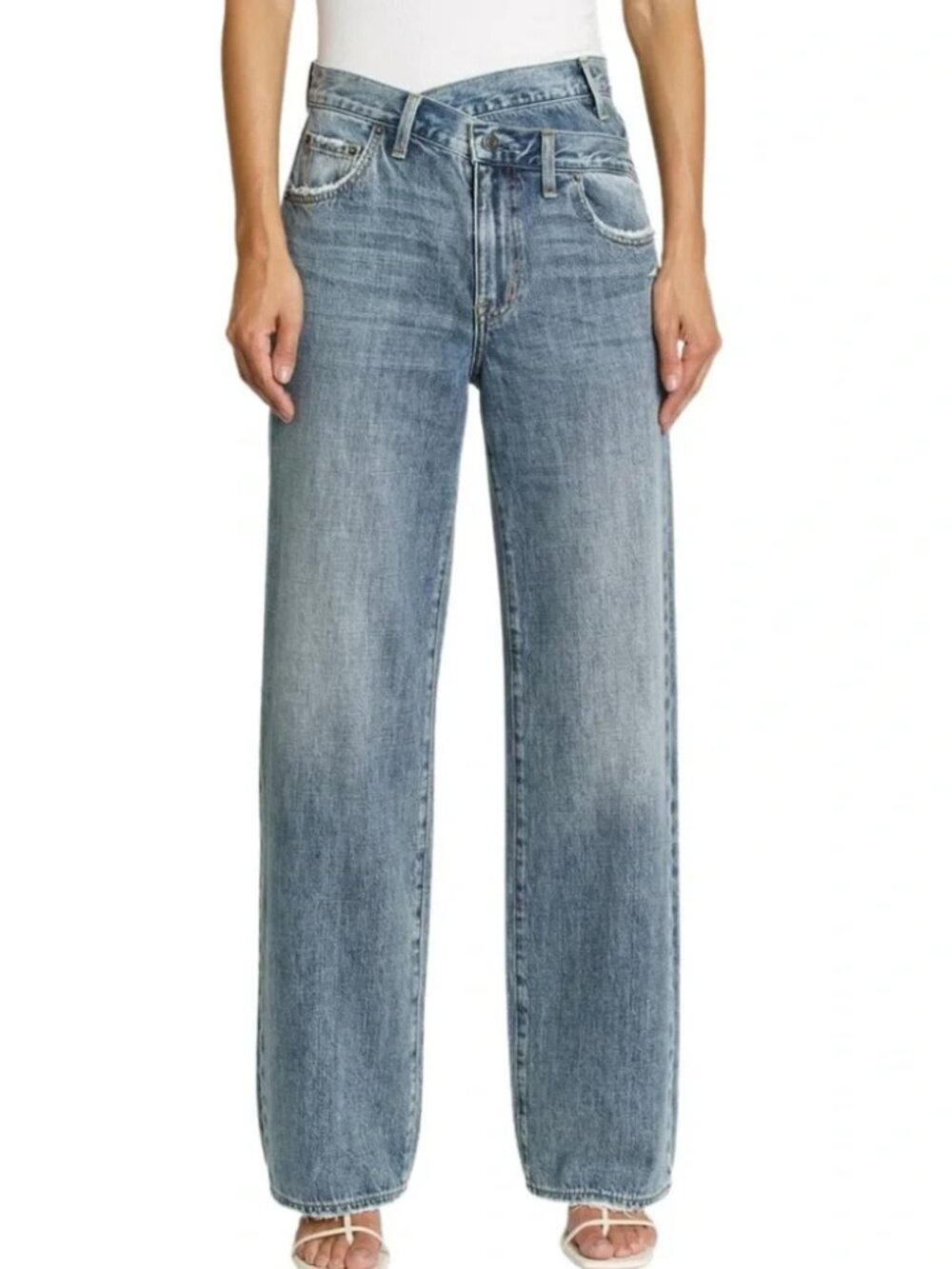 Pistola Bobbie Crossover Jeans Size 31 Light Wash Wide Leg Mid Rise